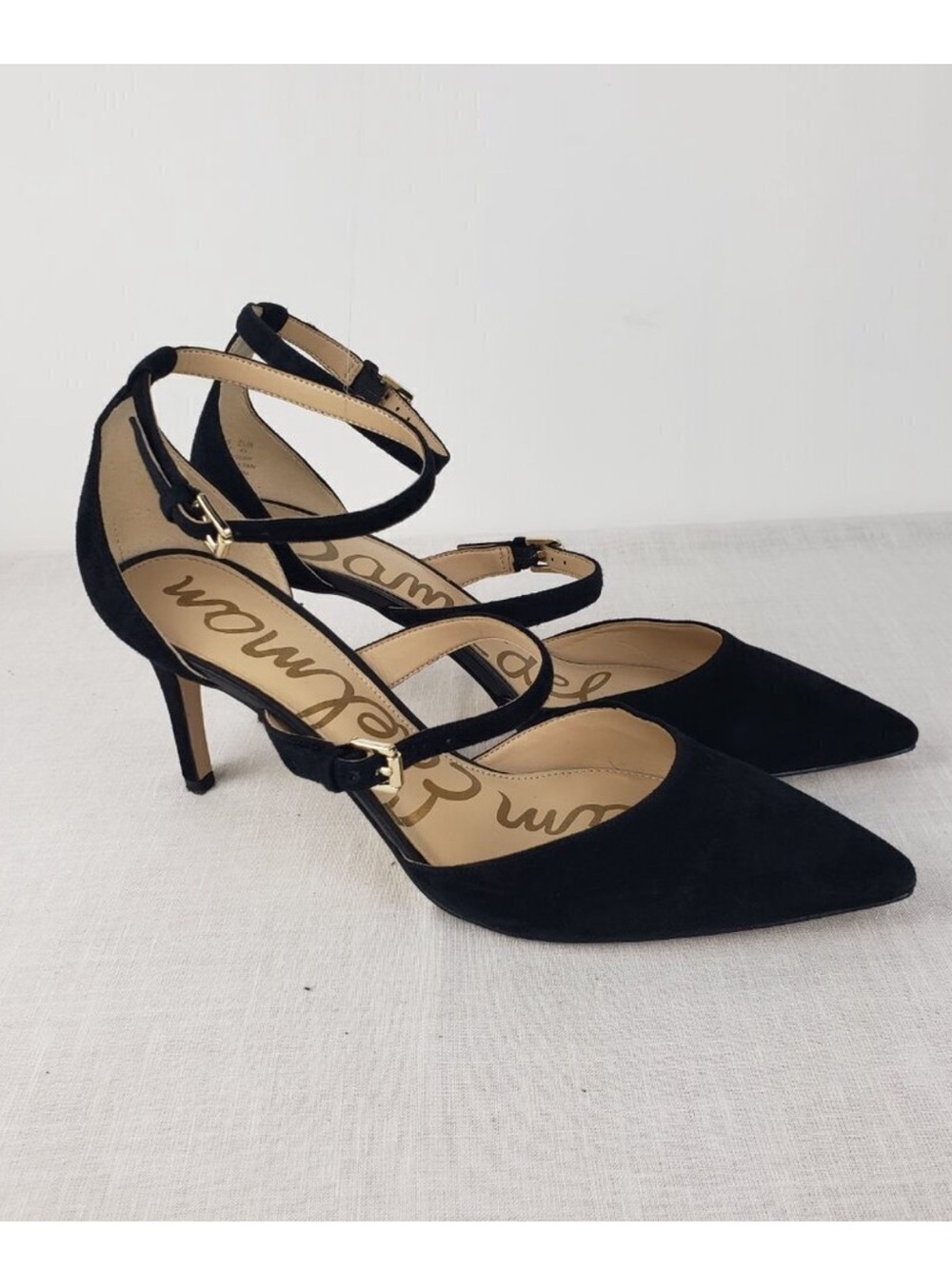 Sam Edelman Thea Double Strap d'Orsay Point Toe Pumps Black Suede Size 10
